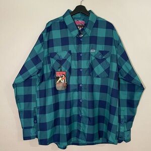 DIXXON Men’s Blue and Green Plaid Button-Up Shirt